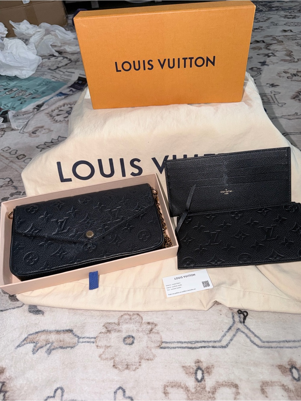 Louis Vuitton Black Embossed Monogram Wallet & Card Holder Set
